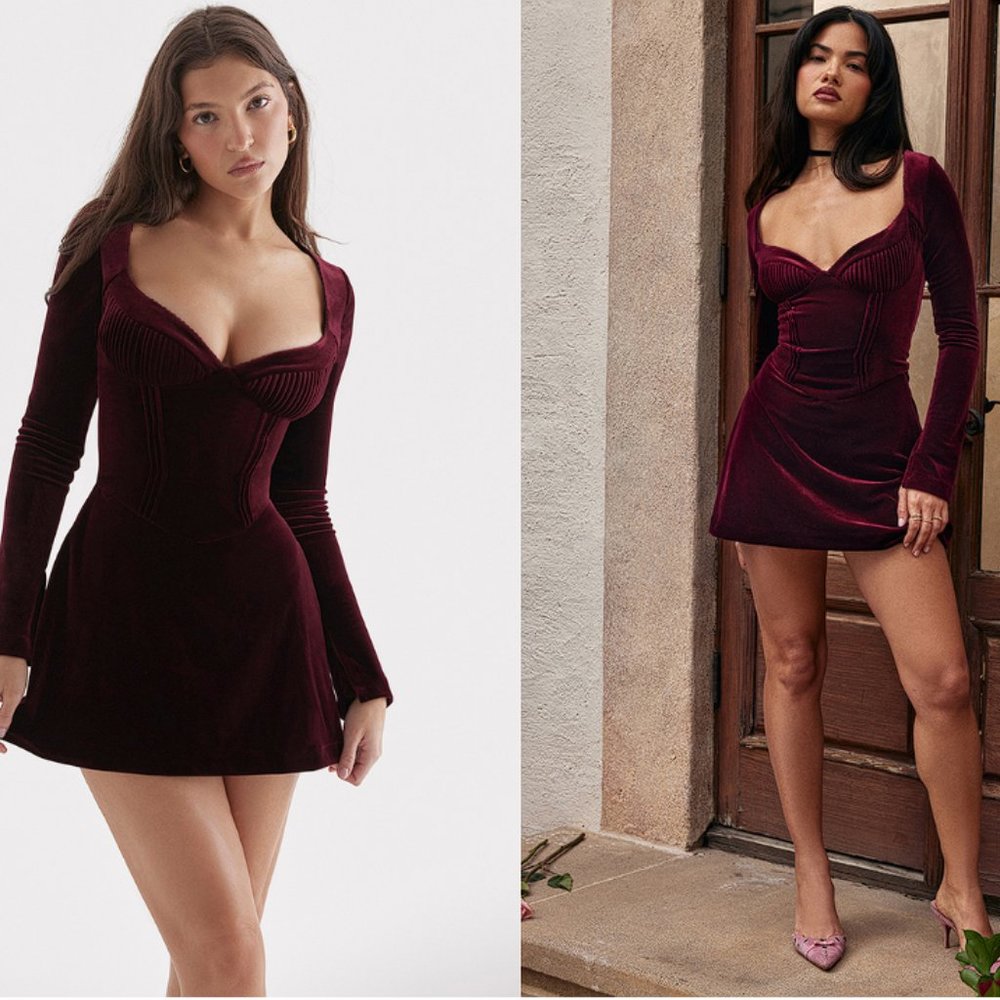 House of CB 'Veronica' Black Cherry Pin Tuck Mini Dress NWOT